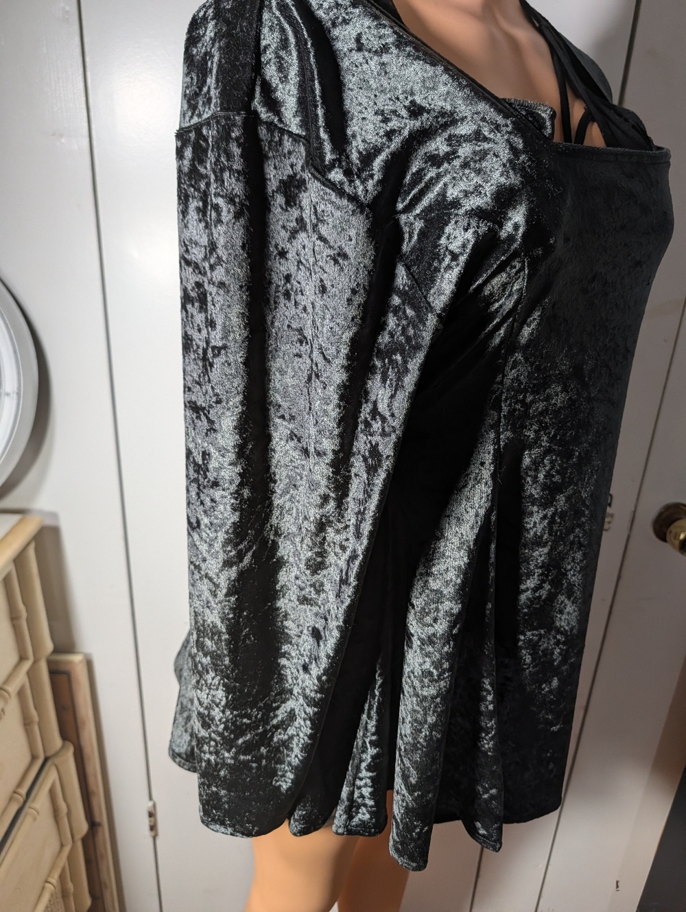 Diego 2 Crushed Velvet Long-Sleeve Fit & Flare Dress - Slate Gray Size L - Picture 4 of 8